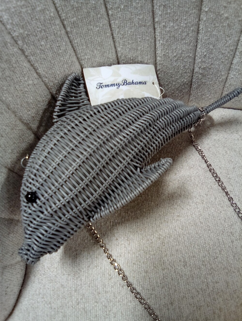 Tommy Bahama Grey Wicker Dolphin Crossbody Purse